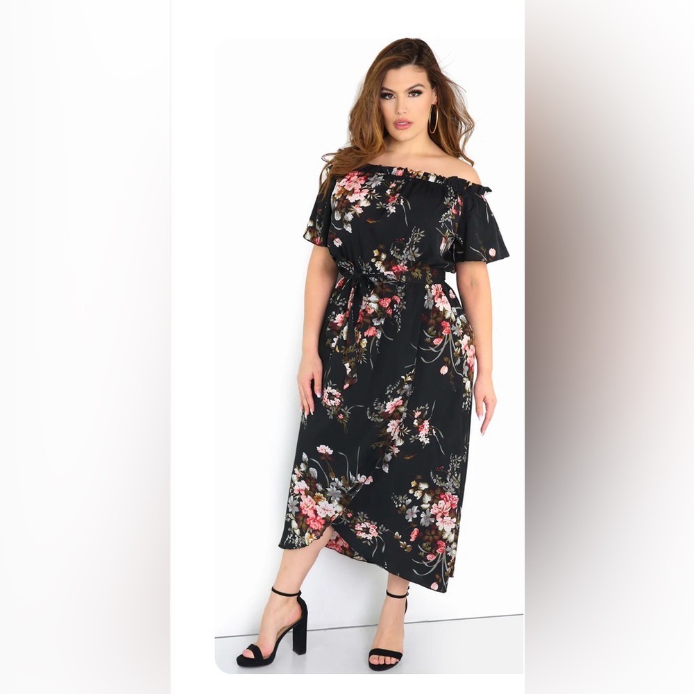 Rebdolls Black Floral Off-Shoulder Maxi Dress